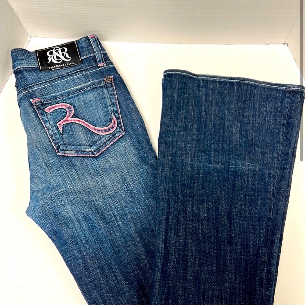 Rock and Republic Flared Jeans With Pink Accent Stitching